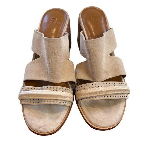 Halston Riley Owen Suede Beige Sandals Heels Women’s 7 1/2 Beach Summer Wedding - Picture 3 of 16